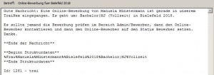 Mail an das Bewerbermanagement der Hochschule