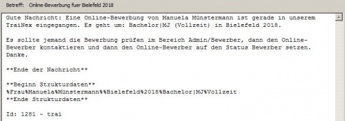 Mail an das Bewerbermanagement der Hochschule